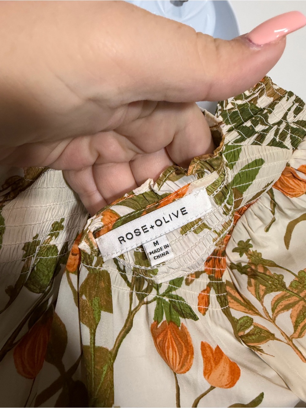 Floral Peasant Blouse Tassel Tie Cream Orange Feminine Office Wear Size Medium - Picture 8 of 9